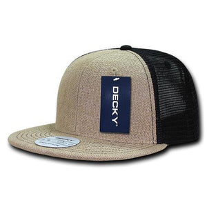 Decky 1138 - Jute Trucker Snapback Hat, 6 Panel Flat Bill Cap -