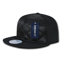 Decky 357 - Quilted Snapback Hat, 6 Panel Flat Bill Cap - CASE Pricing -