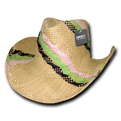 Striped Straw Cowboy Hat - 521 -