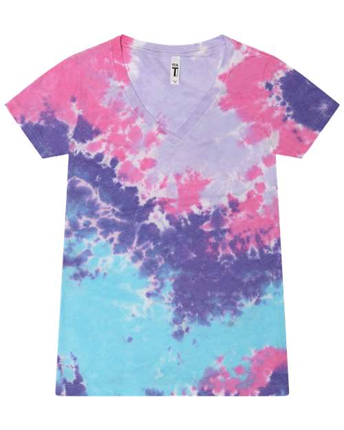 Colortone 1075 Women's Tie-Dyed V-Neck T-Shirt