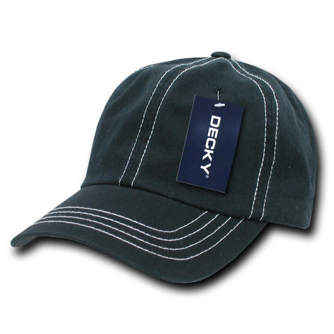 Decky 111 - 6 Panel Low Profile Relaxed Contra-Stitch Dad Hat, Contrast Stitch Cap - CASE Pricing