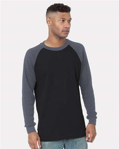 Bayside 8211 Men's USA-Made Heavyweight Waffle Knit Thermal Raglan T-Shirt - 