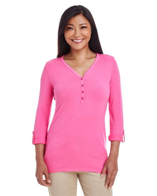 Devon & Jones DP186W Women's Perfect Fit™ Y-Placket Convertible Sleeve Knit Top