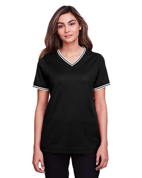 Devon & Jones DG20CW Women's CrownLux Performance® Plaited Tipped V-Neck Shirt