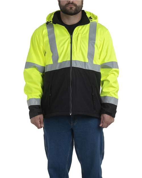 Berne Apparel HVJS206T Men's Tall Hi-Vis Class 3 Hooded Soft Shell Jacket