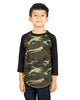 Shaka Wear SHRAGCY Youth Three-Quarter Sleeve Camo Raglan T-Shirt