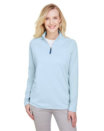 Devon & Jones DG480W Women's CrownLux Performance® Clubhouse Micro-Stripe Quarter-Zip Pullover
