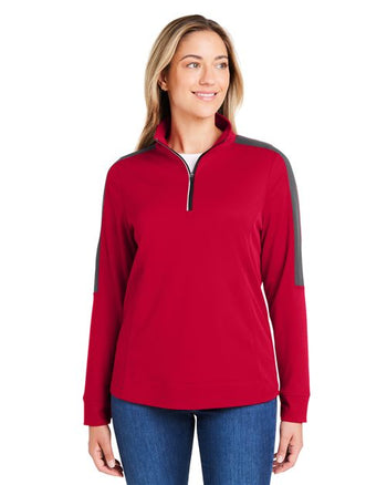 CORE365 CE404W Women's Market Snag Protect Mesh Colorblock Quarter-Zip Pullover