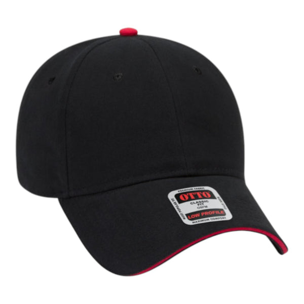 Otto 6 Panel Low Profile Baseball Cap, Brushed Cotton Twill Sandwich Visor Hat - 23-430