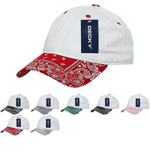 Decky 256 - 6 Panel Low Profile Relaxed Bandanna Bill Dad Hat, Paisley Cap - CASE Pricing