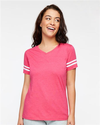 LAT 3537 Women's Football V-Neck Fine Jersey Tee