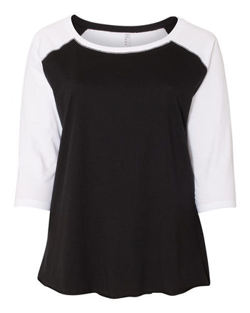 LAT 3830 Women's Curvy Collection Baseball Three-Quarter Sleeve Tee