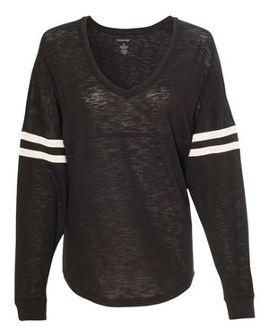 Boxercraft T17 Women’s Slub Jersey Varsitee V-Neck Long Sleeve T-Shirt - 