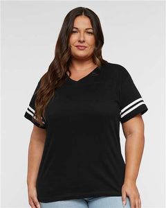 LAT 3537 Women's Football V-Neck Fine Jersey Tee - 