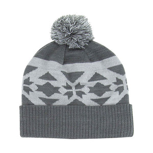 Mega Cap 5069 Jacquard Knit Pom Beanie - 