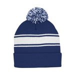 Mega Cap 5076 Striped Pom Beanie with Cuff