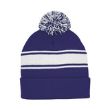 Mega Cap 5076 Striped Pom Beanie with Cuff