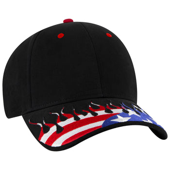 OTTO CAP 58-755 6 Panel Low Profile Baseball Cap US Flag Flame Design Hat
