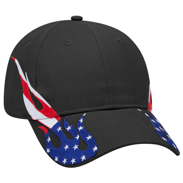 OTTO CAP 58-755 6 Panel Low Profile Baseball Cap US Flag Flame Design Hat
