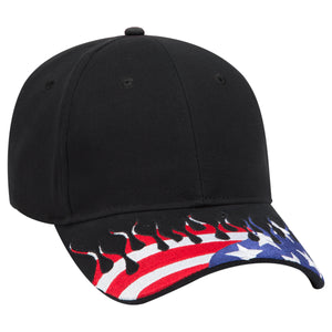 OTTO CAP 58-755 6 Panel Low Profile Baseball Cap US Flag Flame Design Hat - 