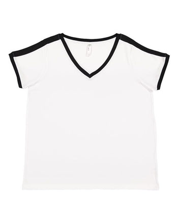 LAT 3832 Women's Curvy Retro Ringer Premium Jersey V-Neck Tee