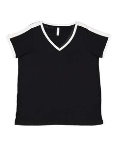 LAT 3832 Women's Curvy Retro Ringer Premium Jersey V-Neck Tee - 