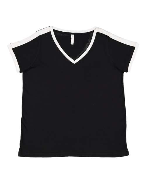 LAT 3832 Women's Curvy Retro Ringer Premium Jersey V-Neck Tee