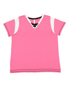 LAT 3833 Women's Curvy Lace Up Fine Jersey Tee - 