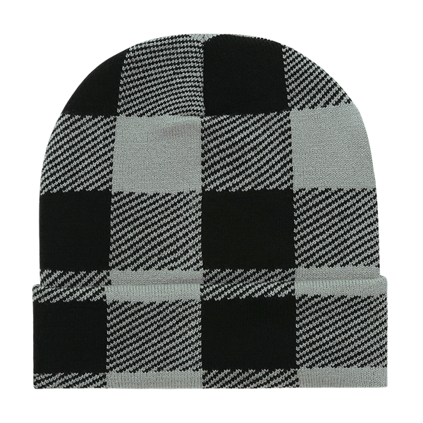 Decky 8027 Buffalo Plaid Long Beanie Knit Cap - CASE Pricing