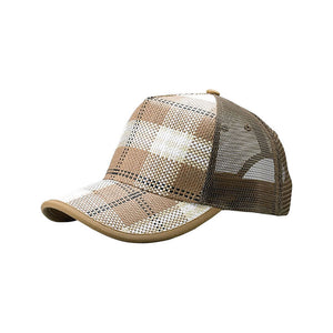 Mega Cap 8412 Plaid Straw Trucker Cap - 
