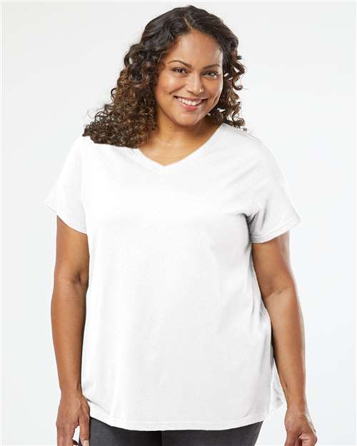 LAT 3817 Women's Curvy Collection Fine Jersey V-Neck Tee