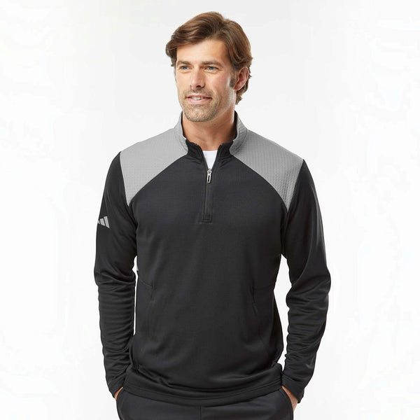Adidas A532 Men's Textured Mixed Media Quarter-Zip Pullover