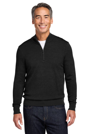 Brooks Brothers BB18412 Washable Merino Birdseye 1/4-Zip Sweater - 