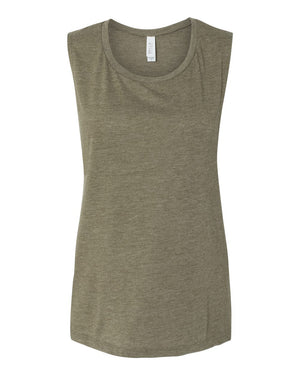 Bella + Canvas 8803 Women's Flowy Scoop Muscle Tank - Heather Olive - 