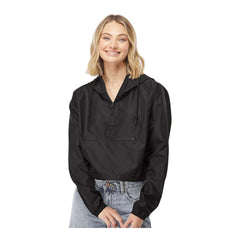 Independent Trading Co EXP64CRP Women's Lightweight Quarter-Zip Pullover Crop Windbreaker - 