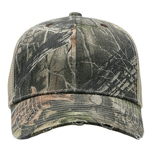 Cobra C112-D 6 Panel Distressed Poly/Cotton Front Mesh Back Camo Cap - 