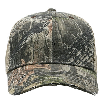 Cobra C112-D 6 Panel Distressed Poly/Cotton Front Mesh Back Camo Cap