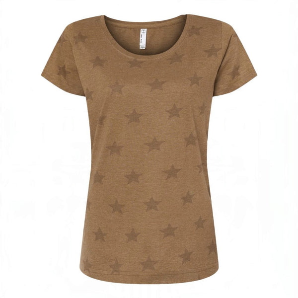Code Five 3629 Women's Star Print Scoop Neck Tee
