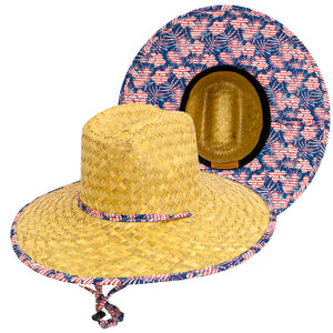 Goldcoast Tropical Stripe Floral Straw Lifeguard Hat GCB3330 - 