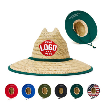 Custom Empire Cove Straw Lifeguard Sun Hats with Cotton Underbrim Coastal Edition