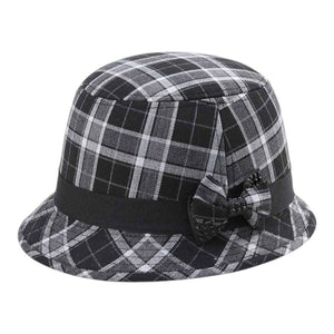 Mega Cap 8944 Infinity Selections Wool Plaid Cloche Hat - 