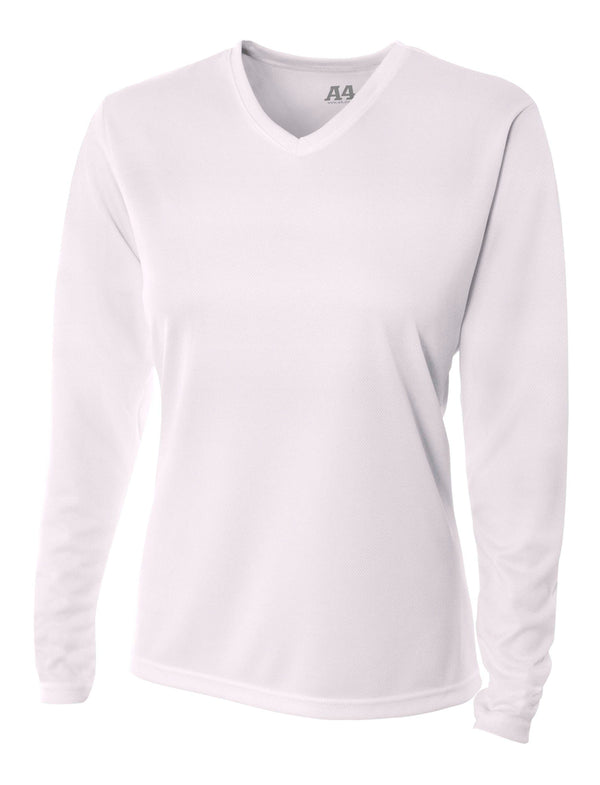 A4 NW3255 Women's Long Sleeve V-Neck Birds Eye Mesh Tee