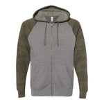 Independent Trading Co PRM33SBZ Unisex Special Blend Raglan Full-Zip Hooded Sweatshirt