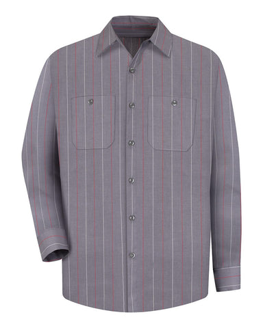 Red Kap SP14 Industrial Long Sleeve Work Shirt - Charcoal/Red/White Stripe