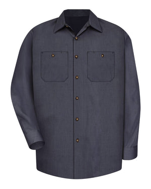 Red Kap SP14 Industrial Long Sleeve Work Shirt - Denim Blue Microcheck - 