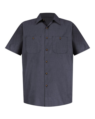 Red Kap SP24 Industrial Short Sleeve Work Shirt - Blue/Charcoal Microcheck