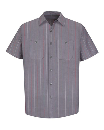 Red Kap SP24 Industrial Short Sleeve Work Shirt - Charcoal/Red/White Stripe