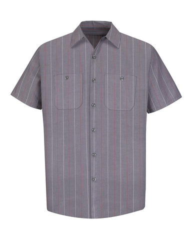 Red Kap SP24 Industrial Short Sleeve Work Shirt - Charcoal/Red/White Stripe