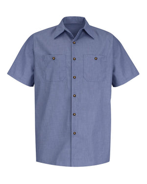 Red Kap SP24 Industrial Short Sleeve Work Shirt - Denim Blue Microcheck - 