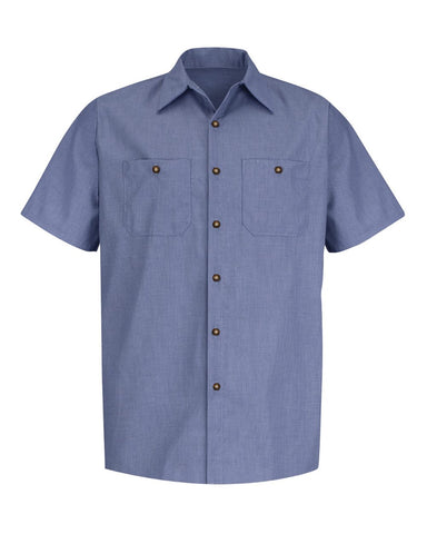 Red Kap SP24 Industrial Short Sleeve Work Shirt - Denim Blue Microcheck